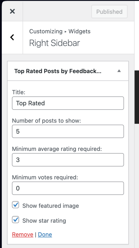 Top-rated Posts Widget via Customizer