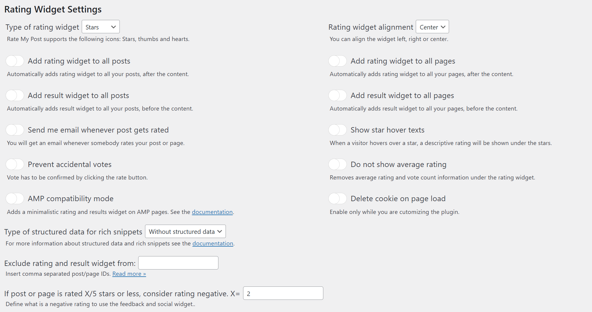 Rate Widget Settings